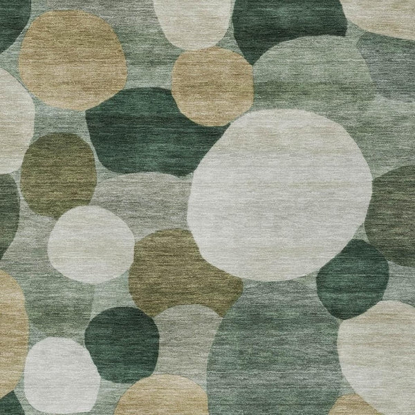 HomeRoots 5' Stylish Green and Beige Geometric Area Rug - Washable Indoor/Outdoor Use, Durable and Versatile! 689536