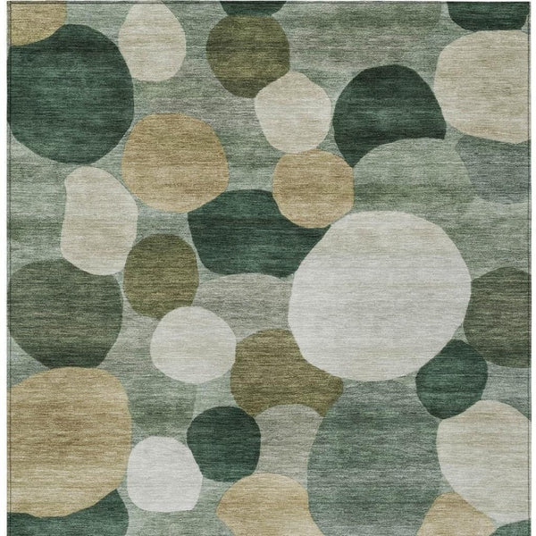 HomeRoots 5' Stylish Green and Beige Geometric Area Rug - Washable Indoor/Outdoor Use, Durable and Versatile! 689536