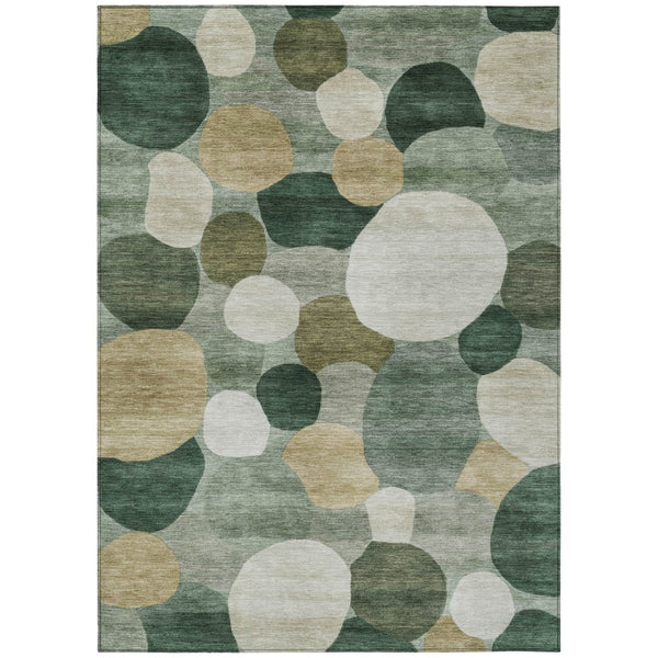 HomeRoots 5' Stylish Green and Beige Geometric Area Rug - Washable Indoor/Outdoor Use, Durable and Versatile! 689536