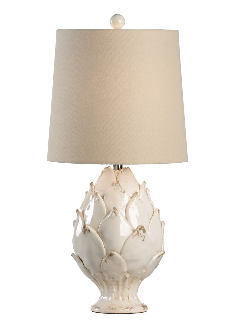 Chelsea House Artichoke Ceramic Table Lamp With Taupe Linen Shade — Hand-Formed Italian Craft, Antique White Glow 68954