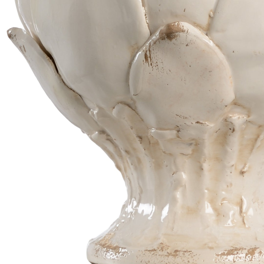 Chelsea House Artichoke Ceramic Table Lamp With Taupe Linen Shade — Hand-Formed Italian Craft, Antique White Glow 68954