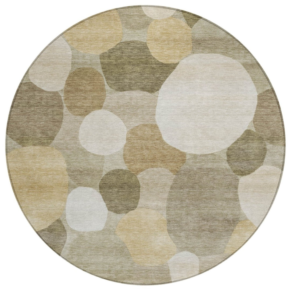 HomeRoots 8' Round Geometric Area Rug in Khaki & Beige - Stylish, Durable, Machine-Washable for Indoors & Outdoors 689543
