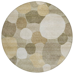 HomeRoots 8' Round Geometric Area Rug in Khaki & Beige - Stylish, Durable, Machine-Washable for Indoors & Outdoors 689543