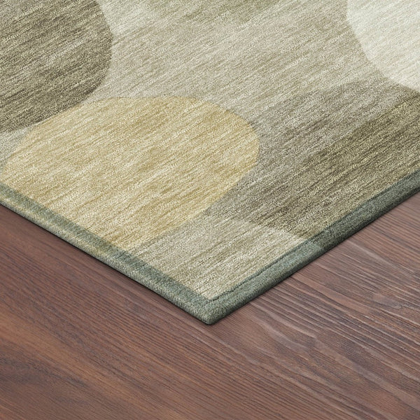 HomeRoots 8' Round Geometric Area Rug in Khaki & Beige - Stylish, Durable, Machine-Washable for Indoors & Outdoors 689543