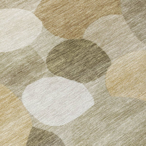 HomeRoots 8' Round Geometric Area Rug in Khaki & Beige - Stylish, Durable, Machine-Washable for Indoors & Outdoors 689543