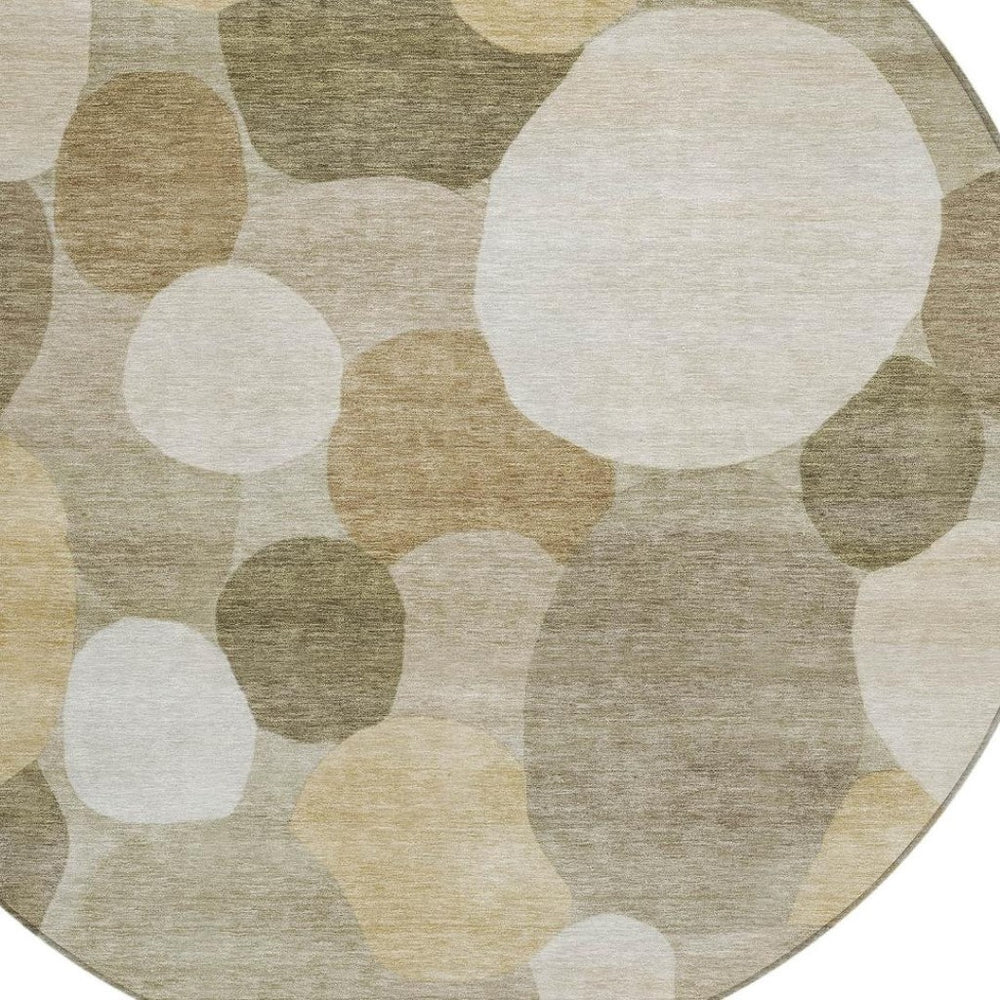 HomeRoots 8' Round Geometric Area Rug in Khaki & Beige - Stylish, Durable, Machine-Washable for Indoors & Outdoors 689543