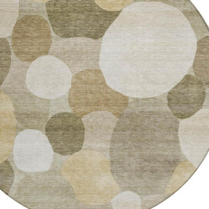 HomeRoots 8' Round Geometric Area Rug in Khaki & Beige - Stylish, Durable, Machine-Washable for Indoors & Outdoors 689543