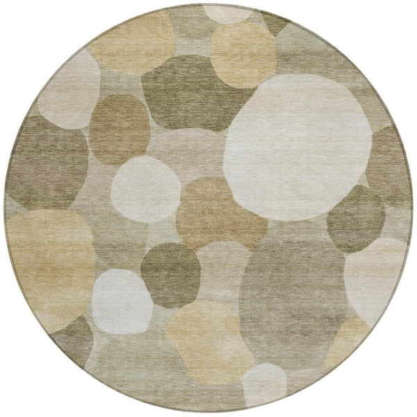 HomeRoots 8' Round Geometric Area Rug in Khaki & Beige - Stylish, Durable, Machine-Washable for Indoors & Outdoors 689543