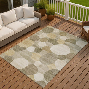 HomeRoots 9' X 12' Stylish Khaki and Beige Geometric Area Rug - Durable, Washable, Perfect for Indoor & Outdoor Use! 689545