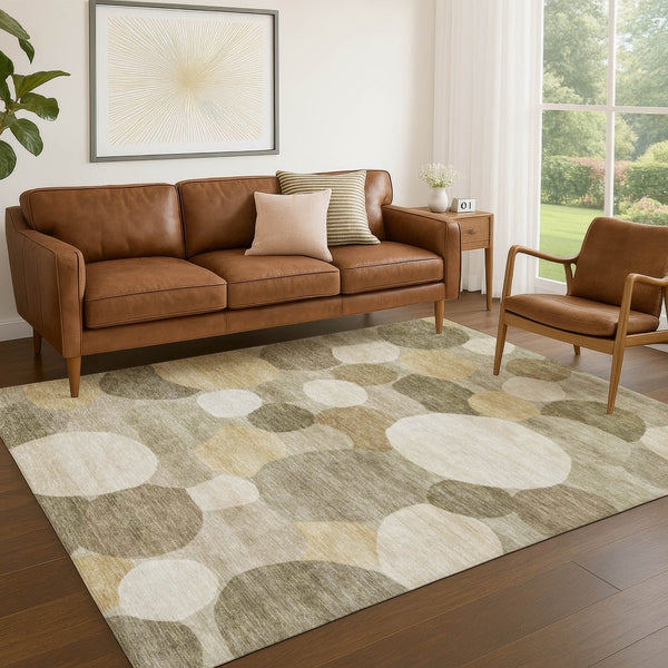 HomeRoots 9' X 12' Stylish Khaki and Beige Geometric Area Rug - Durable, Washable, Perfect for Indoor & Outdoor Use! 689545