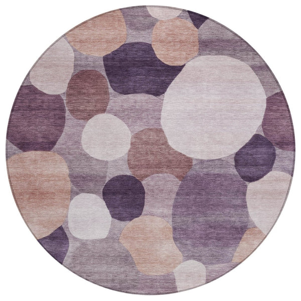 HomeRoots 8' Plum Gray and Ivory Round Geometric Area Rug - Stylish, Washable, Indoor/Outdoor Accent for Any Space 689549