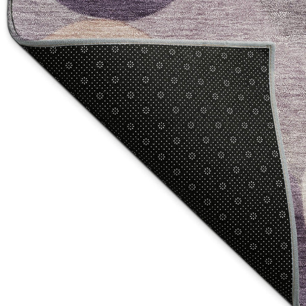 HomeRoots 8' Plum Gray and Ivory Round Geometric Area Rug - Stylish, Washable, Indoor/Outdoor Accent for Any Space 689549