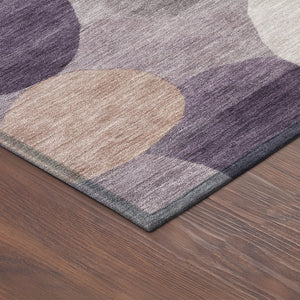 HomeRoots 8' Plum Gray and Ivory Round Geometric Area Rug - Stylish, Washable, Indoor/Outdoor Accent for Any Space 689549