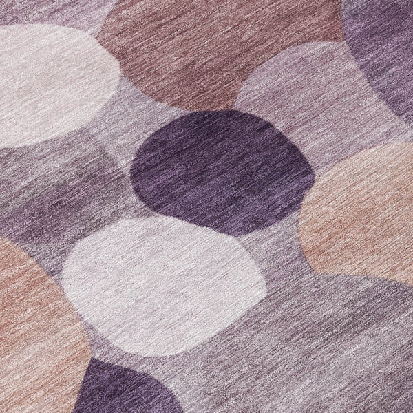 HomeRoots 8' Plum Gray and Ivory Round Geometric Area Rug - Stylish, Washable, Indoor/Outdoor Accent for Any Space 689549