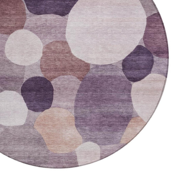 HomeRoots 8' Plum Gray and Ivory Round Geometric Area Rug - Stylish, Washable, Indoor/Outdoor Accent for Any Space 689549