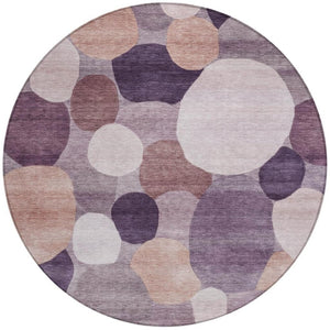 HomeRoots 8' Plum Gray and Ivory Round Geometric Area Rug - Stylish, Washable, Indoor/Outdoor Accent for Any Space 689549