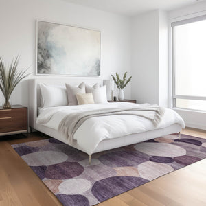 HomeRoots 8' X 10' Geometric Washable Area Rug in Plum, Gray & Ivory – Stylish, Durable for Indoor & Outdoor Use 689550