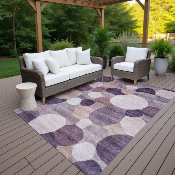 HomeRoots 9' X 12' Contemporary Plum Gray & Ivory Geometric Area Rug - Washable for Indoor & Outdoor Use! 689551