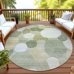 HomeRoots 8' Stylish Sage Ivory Beige Round Geometric Rug - Washable, Durable, Indoor/Outdoor, Modern Design 689555