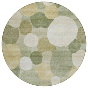 HomeRoots 8' Stylish Sage Ivory Beige Round Geometric Rug - Washable, Durable, Indoor/Outdoor, Modern Design 689555