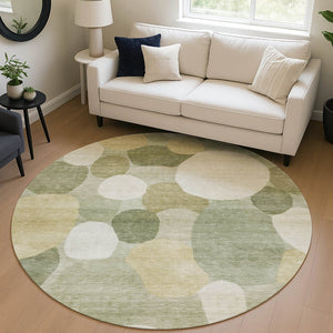 HomeRoots 8' Stylish Sage Ivory Beige Round Geometric Rug - Washable, Durable, Indoor/Outdoor, Modern Design 689555