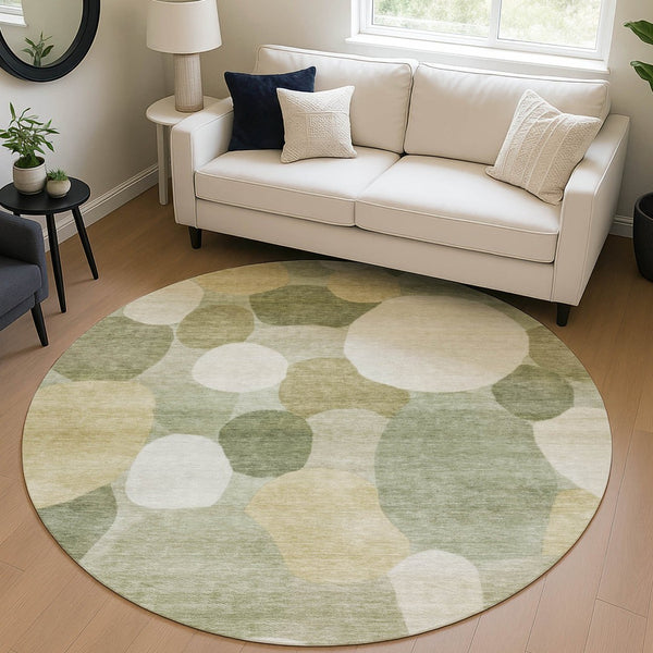HomeRoots 8' Stylish Sage Ivory Beige Round Geometric Rug - Washable, Durable, Indoor/Outdoor, Modern Design 689555