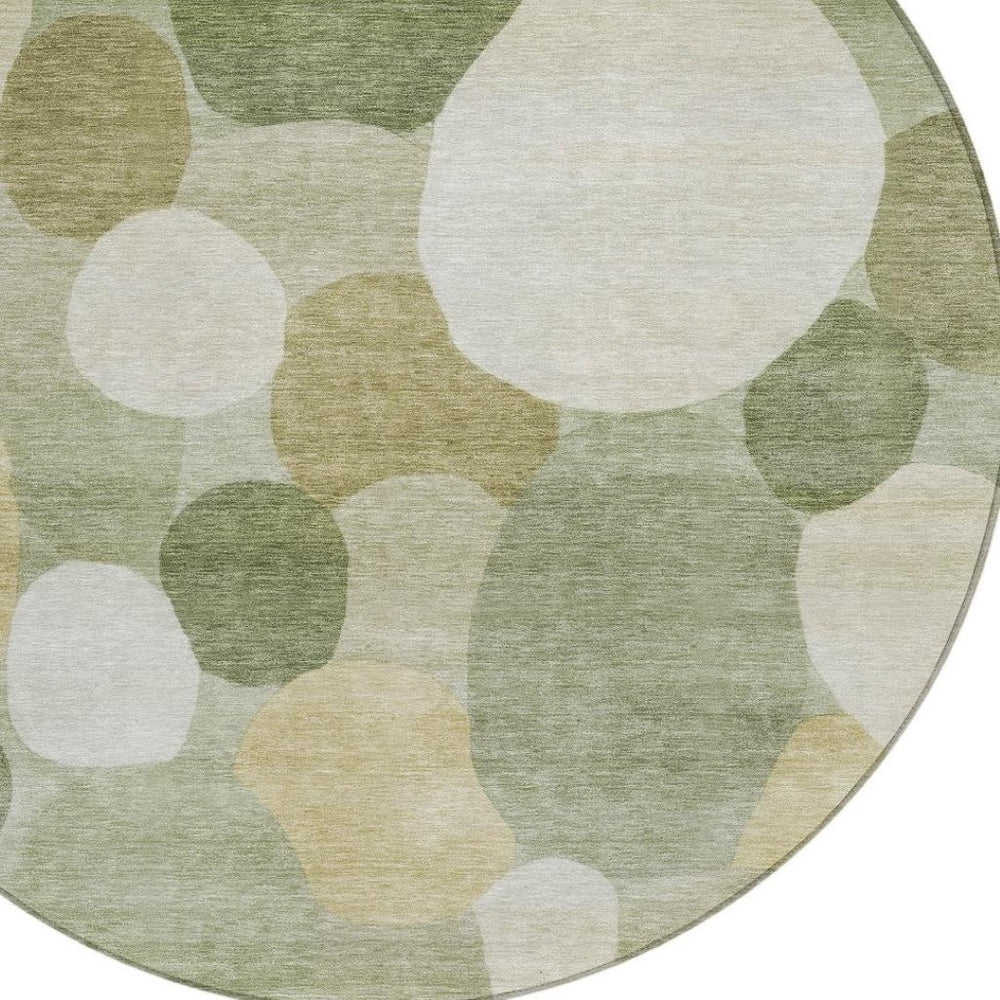 HomeRoots 8' Stylish Sage Ivory Beige Round Geometric Rug - Washable, Durable, Indoor/Outdoor, Modern Design 689555