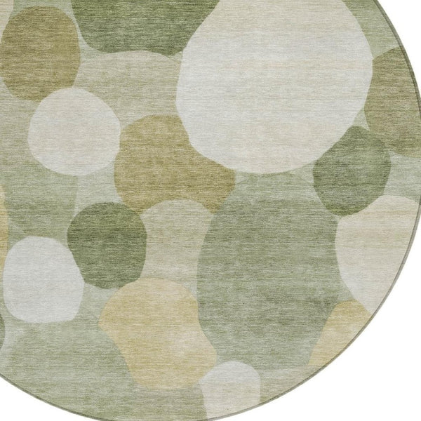 HomeRoots 8' Stylish Sage Ivory Beige Round Geometric Rug - Washable, Durable, Indoor/Outdoor, Modern Design 689555