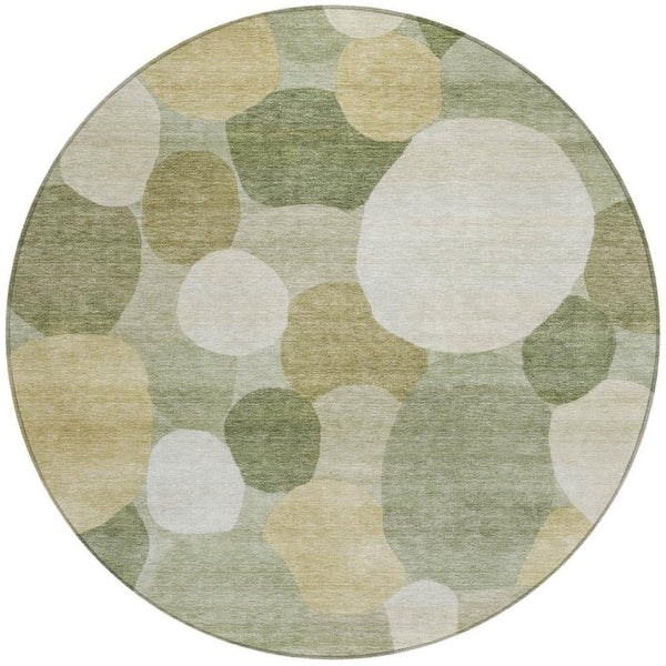 HomeRoots 8' Stylish Sage Ivory Beige Round Geometric Rug - Washable, Durable, Indoor/Outdoor, Modern Design 689555