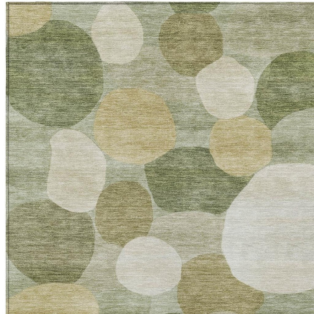 HomeRoots 9' Geometric Sage Ivory & Beige Washable Area Rug - Durable, Stylish Indoor/Outdoor Floor Decor 689557