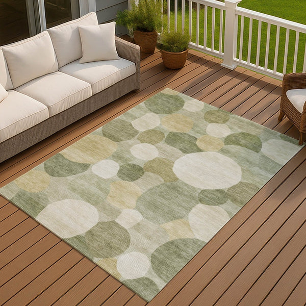 HomeRoots 10' Stylish Sage Ivory & Beige Geometric Washable Area Rug for Indoor/Outdoor Use - Durable & Easy Care 689558