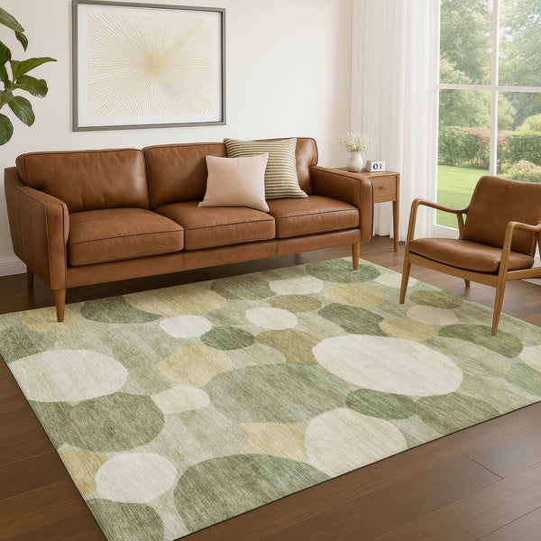 HomeRoots 10' Stylish Sage Ivory & Beige Geometric Washable Area Rug for Indoor/Outdoor Use - Durable & Easy Care 689558