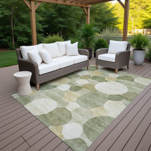 HomeRoots 10' Stylish Sage Ivory & Beige Geometric Washable Area Rug for Indoor/Outdoor Use - Durable & Easy Care 689558