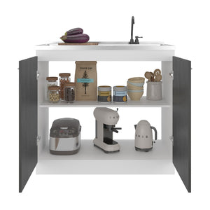 English Elm Utility Sink Base Cabinet with Two Doors Shelved Storage White Oak Laundry Room B097S00261