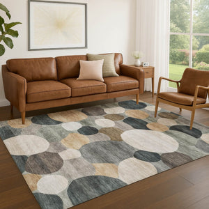 HomeRoots 5' X 8' Taupe and Brown Geometric Indoor Outdoor Area Rug - Durable, Washable & Versatile Design! 689560