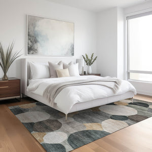 HomeRoots 5' X 8' Taupe and Brown Geometric Indoor Outdoor Area Rug - Durable, Washable & Versatile Design! 689560