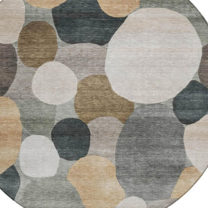 HomeRoots 8' Taupe and Brown Geometric Washable Round Rug – Stylish, Durable, Indoor/Outdoor Perfect for Any Space! 689561