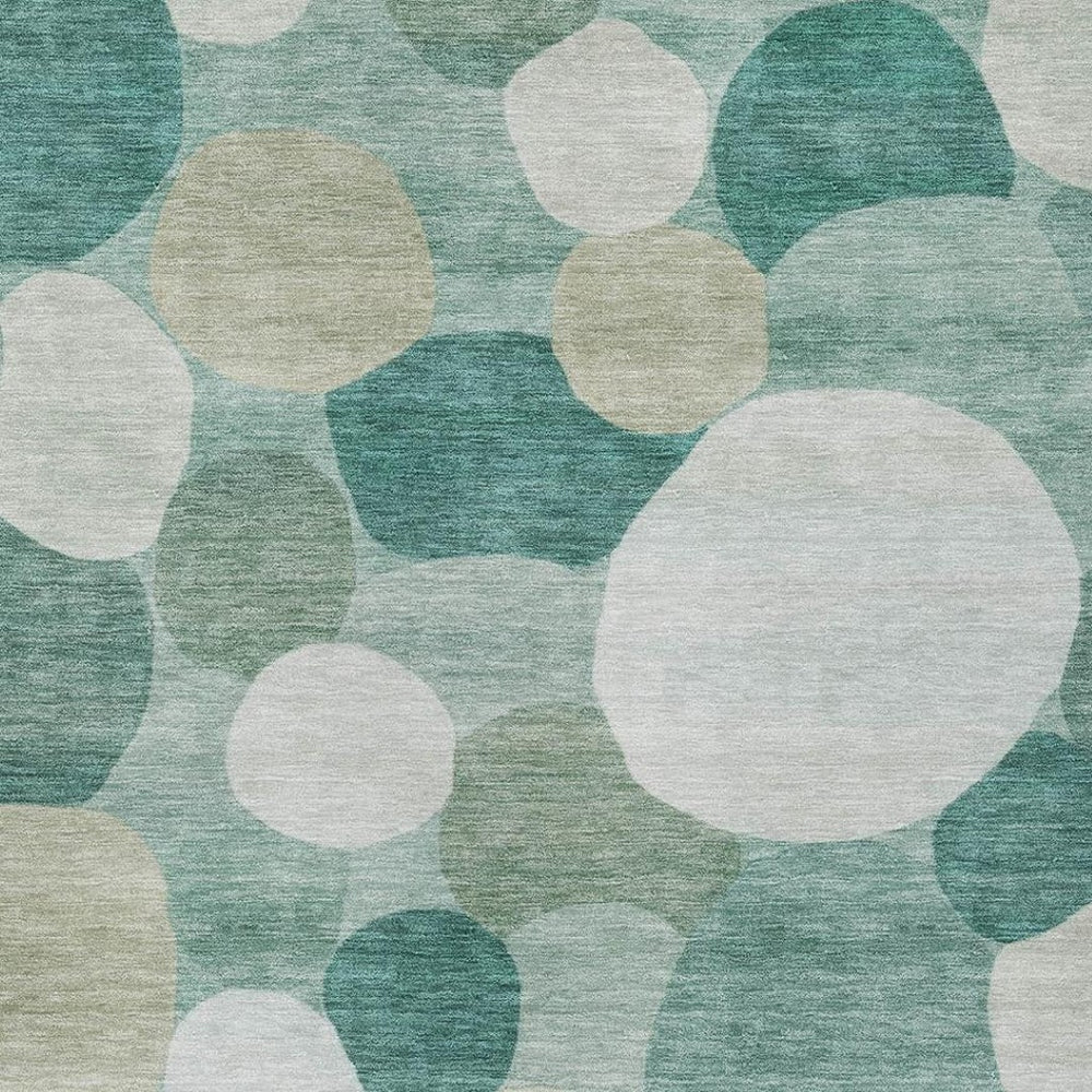 HomeRoots 5' Teal Blue and Ivory Geometric Washable Area Rug – Indoor/Outdoor Durable Style for High-Traffic Spaces 689566