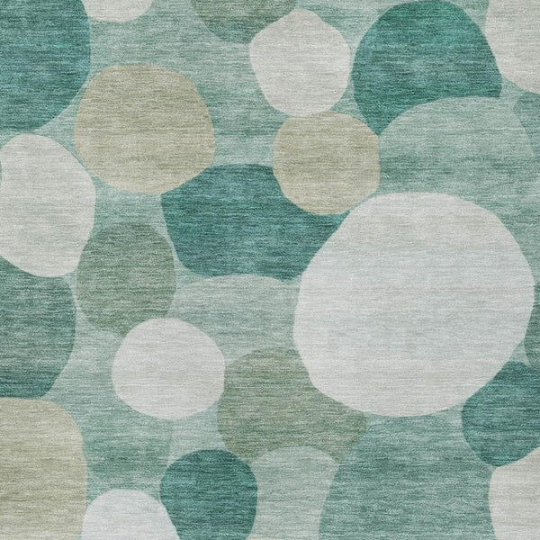 HomeRoots 5' Teal Blue and Ivory Geometric Washable Area Rug – Indoor/Outdoor Durable Style for High-Traffic Spaces 689566