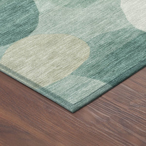 HomeRoots 8' Teal Blue & Ivory Round Geometric Rug - Stylish, Washable Design for Indoor & Outdoor Spaces! 689567