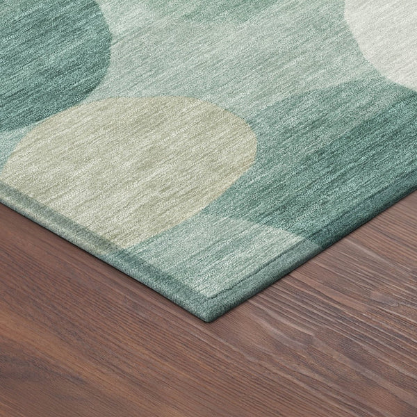 HomeRoots 8' Teal Blue & Ivory Round Geometric Rug - Stylish, Washable Design for Indoor & Outdoor Spaces! 689567