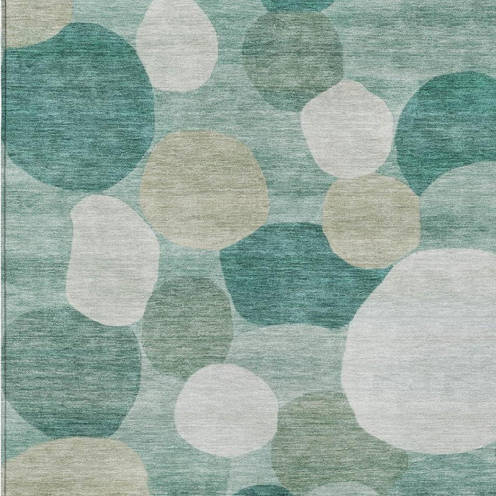 HomeRoots 9' X 12' Teal Blue & Ivory Geometric Area Rug - Washable, Stain-Resistant for Indoor & Outdoor Use! 689569
