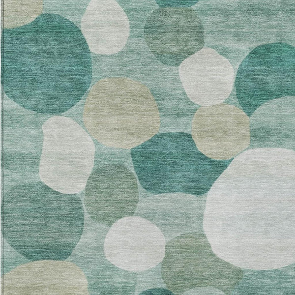 HomeRoots 9' X 12' Teal Blue & Ivory Geometric Area Rug - Washable, Stain-Resistant for Indoor & Outdoor Use! 689569