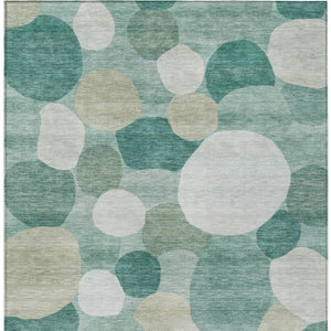 HomeRoots 9' X 12' Teal Blue & Ivory Geometric Area Rug - Washable, Stain-Resistant for Indoor & Outdoor Use! 689569