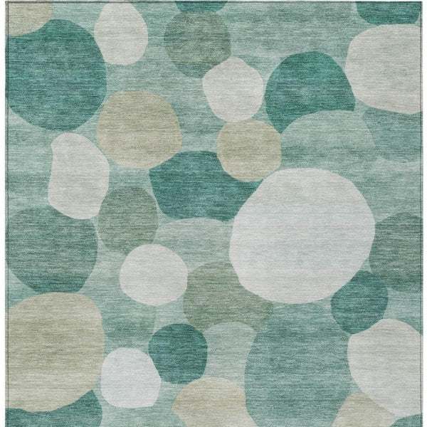 HomeRoots 9' X 12' Teal Blue & Ivory Geometric Area Rug - Washable, Stain-Resistant for Indoor & Outdoor Use! 689569