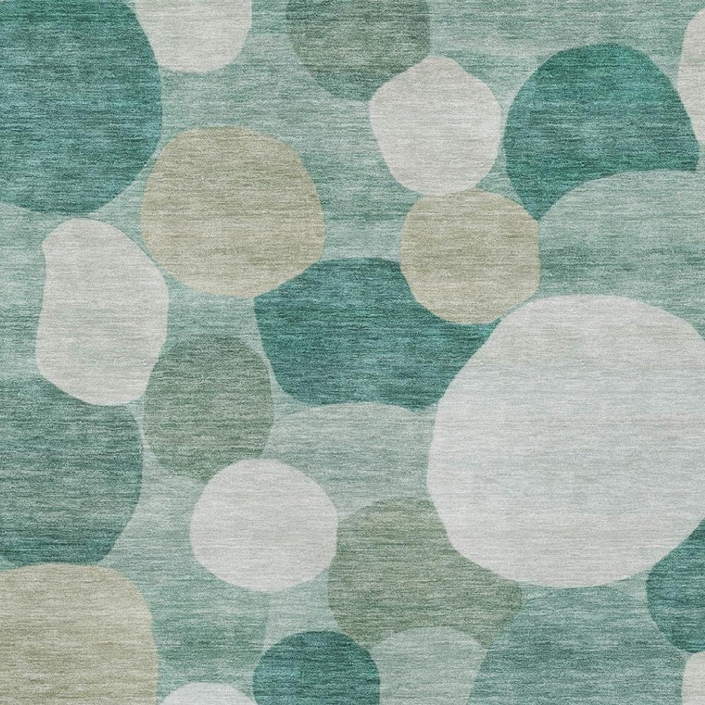 HomeRoots 10' Teal Blue & Ivory Geometric Area Rug - Washable, Durable, Indoor/Outdoor Décor for Modern Spaces 689570