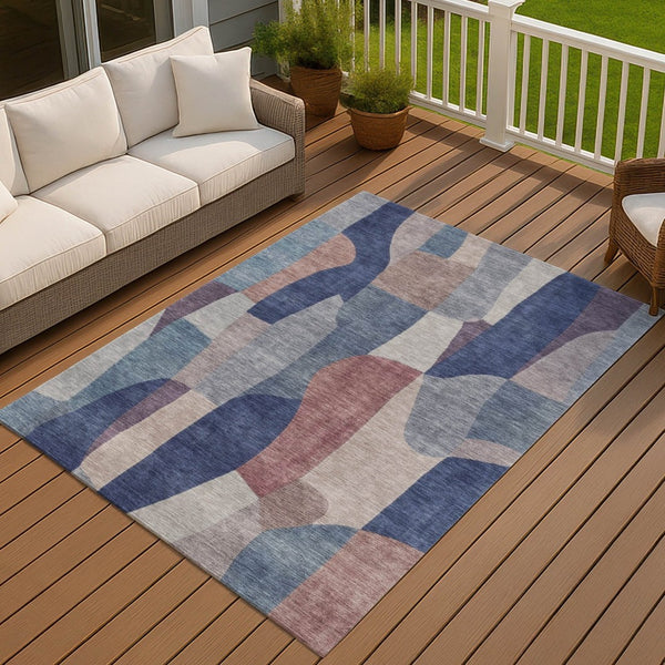 HomeRoots 5' X 8' Blue and Copper Abstract Area Rug – Durable, Washable, Indoor-Outdoor Style for Modern Spaces 689572