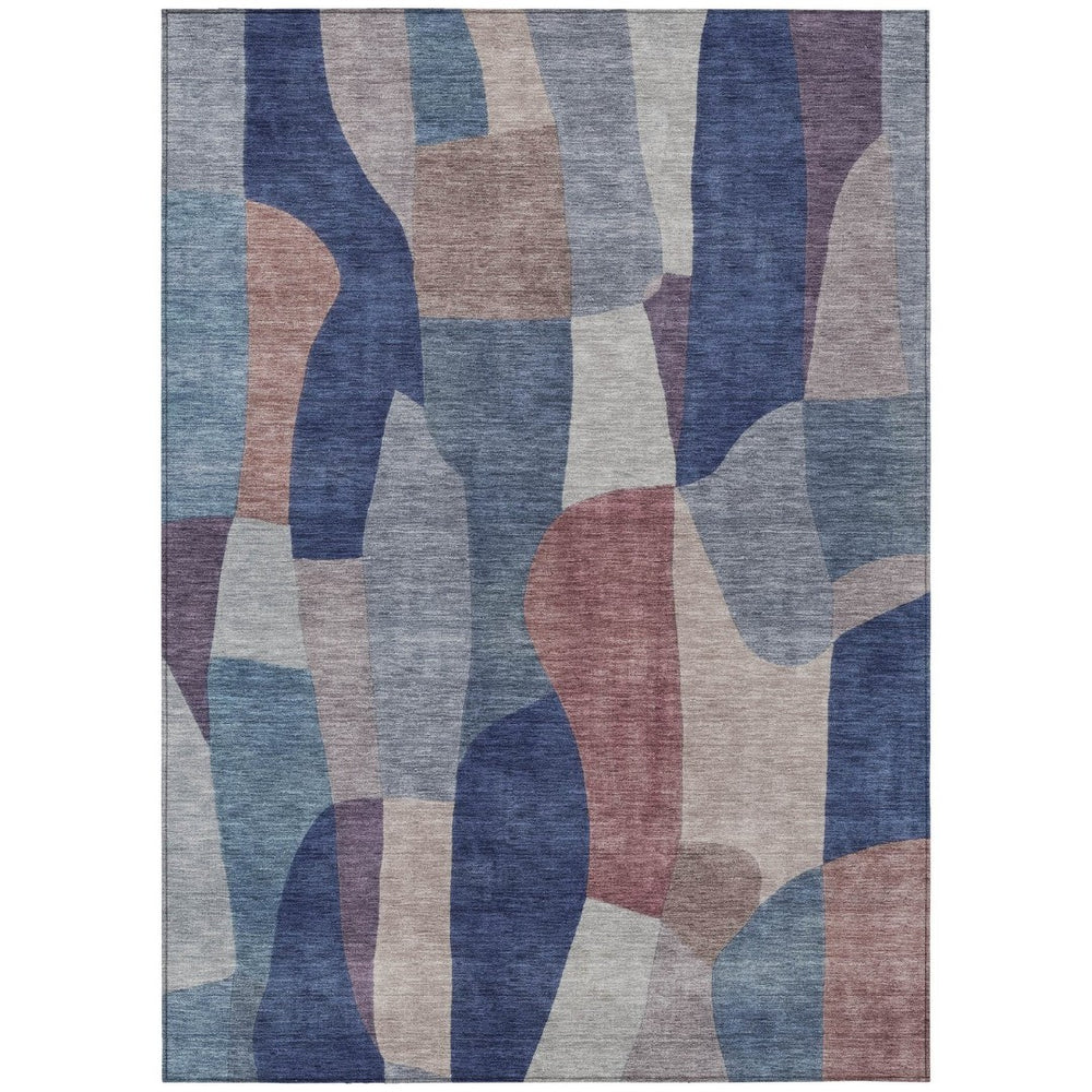 HomeRoots 5' X 8' Blue and Copper Abstract Area Rug – Durable, Washable, Indoor-Outdoor Style for Modern Spaces 689572