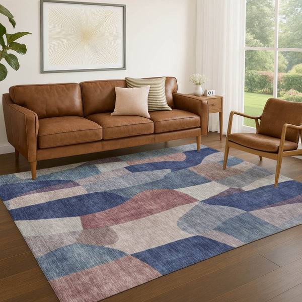 HomeRoots 5' X 8' Blue and Copper Abstract Area Rug – Durable, Washable, Indoor-Outdoor Style for Modern Spaces 689572