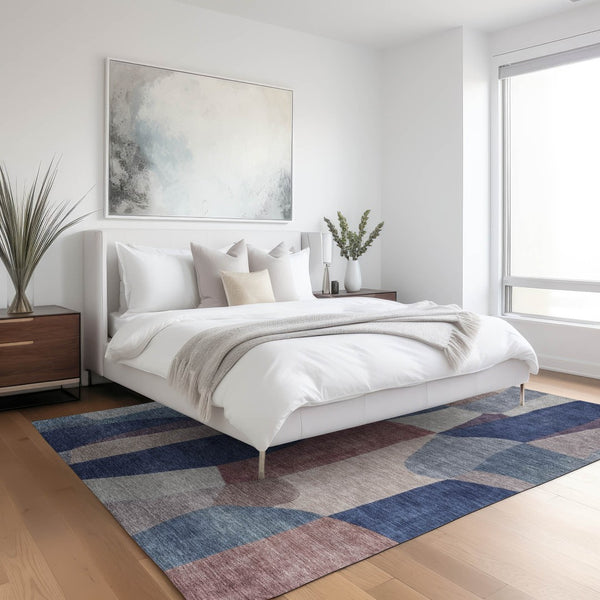 HomeRoots 5' X 8' Blue and Copper Abstract Area Rug – Durable, Washable, Indoor-Outdoor Style for Modern Spaces 689572